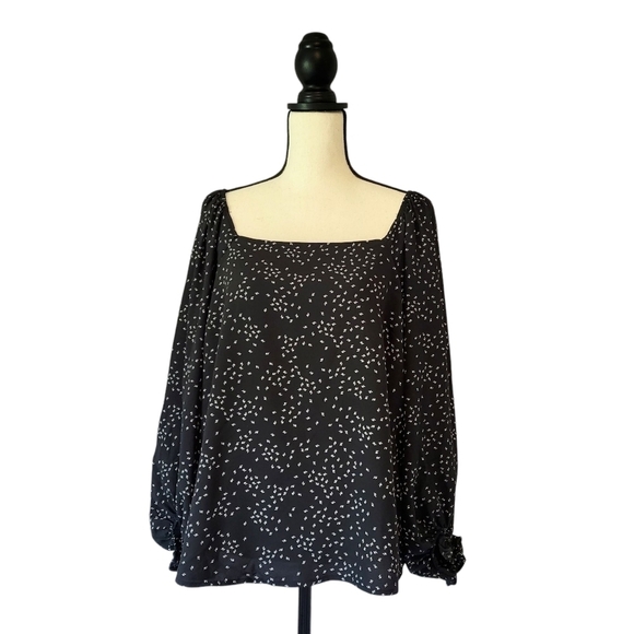 a new day Tops - Target A New Day black white floral print long sleeve square neckline top sz XL